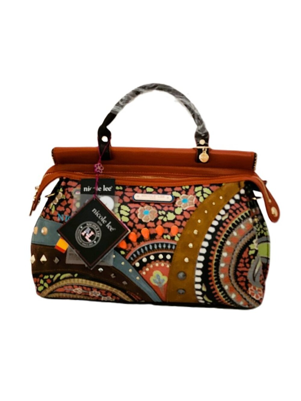 NWT Nicole Lee Vintage Printed Patchwork Satchel Crossbody Bag V16634 Boho 2021